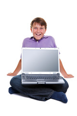 Boy with laptop blank screen