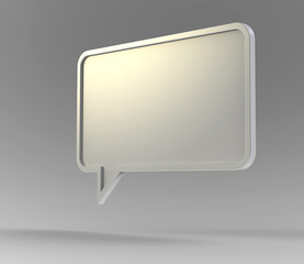 White 3d speech bubble floating in air on a grey background