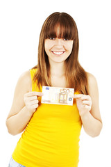 Woman showing euro money