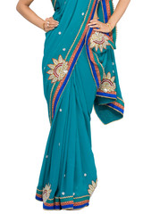 young woman in a beautiful blue saree,India