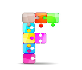 Letter F with colorful puzzle