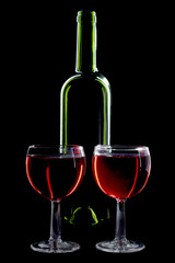 Glasses and bottle in black