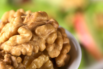 Raw walnut halves (lat. Juglans regia)