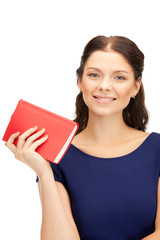 happy and smiling woman with book