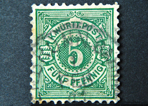 Alte Briefmarke aus dem Königreich Württemberg / Deutschland