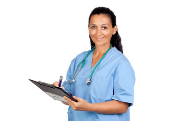 Attractive doctor woman signing