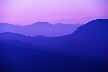 violet sunset in the mountains