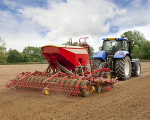 Blue Tractor Sowing Crops