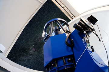 astronomical observatory telescope indoor night - obrazy, fototapety, plakaty