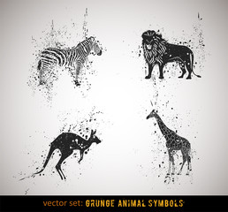 Selected grungy animals symbols/icons. Vector Illustration.