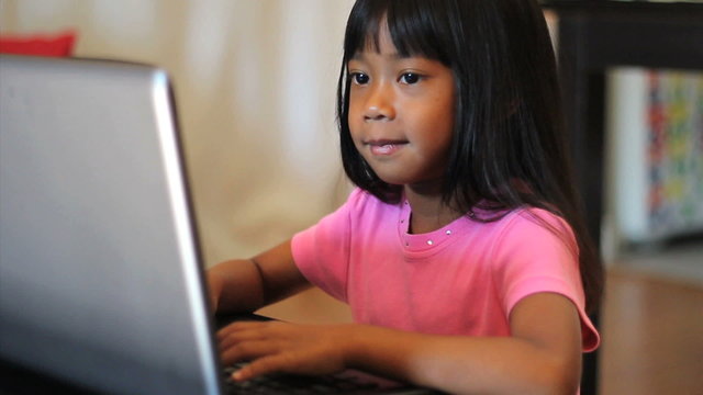 Little Girl Playing Games On A Lap Top