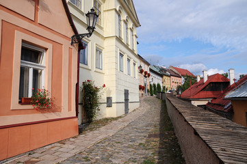 Fototapeta na wymiar Houses for lower Rose Street - Banska Stiavnica, Slovakia UNESCO