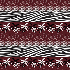 African style seamless pattern with zebra skin and palms