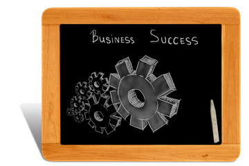 Black board Wooden frame  with gear of business success