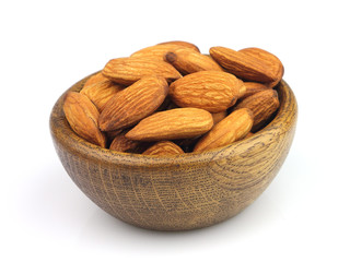 Almonds kernel in a wooden plate