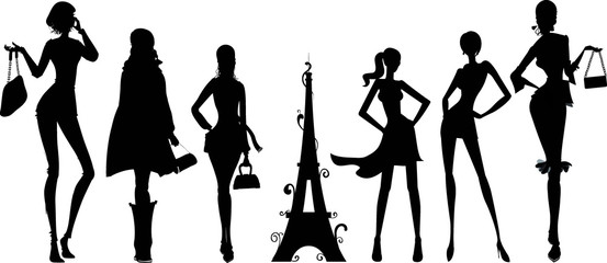 silhouettes de femmes parisiennes - obrazy, fototapety, plakaty