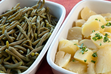 Italian Food, salads. Grenn beans and potatoes.