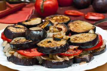 eggplant, mushrooms, tomatoes