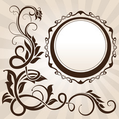 brown vintage floral corner with frame