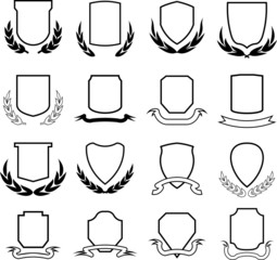 Set of coats of arms, ribbons and wreaths