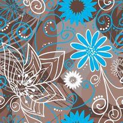 Coffee-and-blue floral pattern
