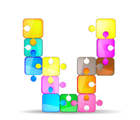 Letter V with colorful puzzle