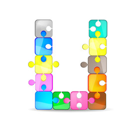Letter U with colorful puzzle