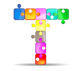 Letter T with colorful puzzle
