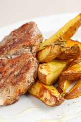 grilled steak with potatoes