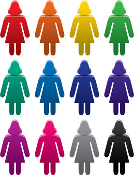 set of colorful female symbols