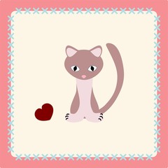 Vector kitty with heart on patchwork background