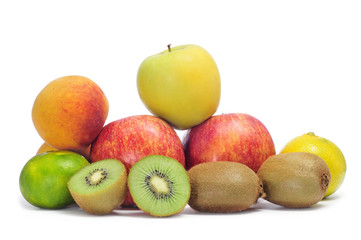 apples, tangerines, peaches and kiwis