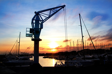 dock crane port sunset in Salou Tarragona