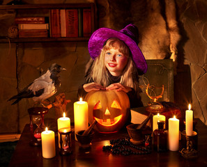 Witch  with pumpkin lantern.