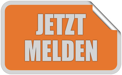 Sticker eckig orange curl oben JETZT MELDEN