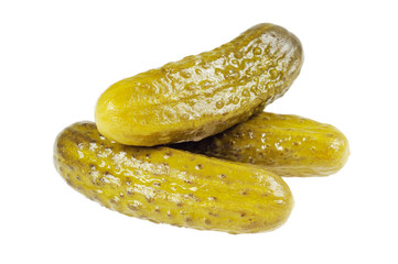 Three pickled  cucumbers.  Gherkins.