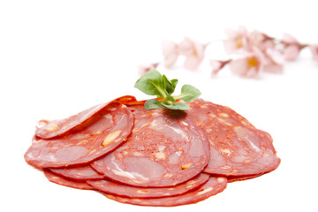 Spanische Salami mit Salatblatt
