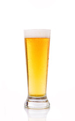 Glass of beer against white background