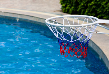 Basketball goal at the poolside
