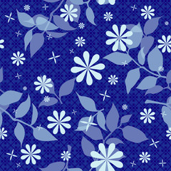 Floral seamless pattern in blue