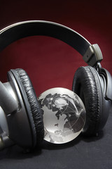 glass globe and headphones