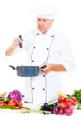 senior cook preparing a meal