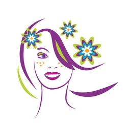 Poster Im Rahmen stilisiertes Porträt einer schönen jungen Frau mit Blumen © sannare