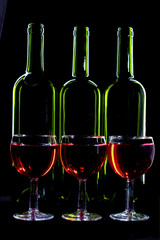 Bottles and glass beakers