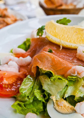 Fresh seafood salad with smoked salmon
