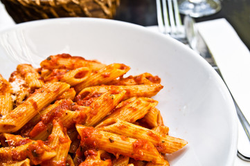 Italian meat sauce noodles on the table