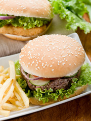 sandwich with hamburger and fried potatoes