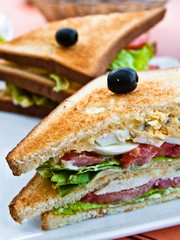 Sandwich with chicken, cheese and egg