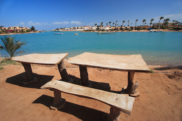 bench with a view over Mediterranean Sea