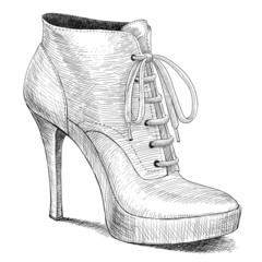 vector drawing in vintage style of woman fashion shoes